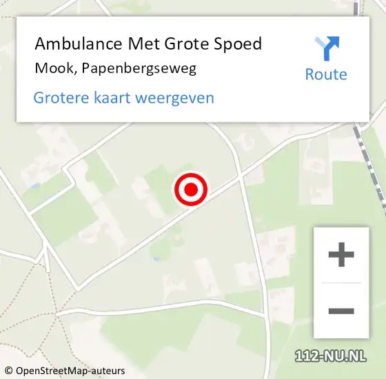 Locatie op kaart van de 112 melding: Ambulance Met Grote Spoed Naar Mook, Papenbergseweg op 1 december 2021 09:33