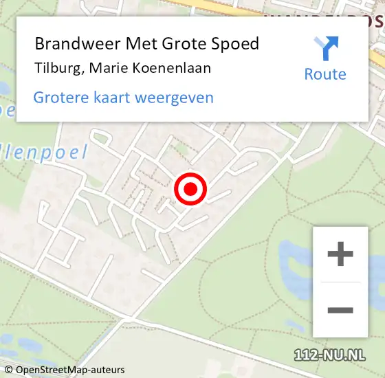 Locatie op kaart van de 112 melding: Brandweer Met Grote Spoed Naar Tilburg, Marie Koenenlaan op 1 december 2021 09:51