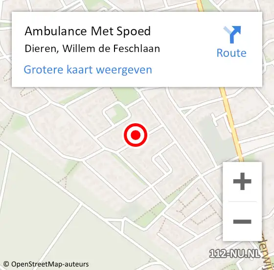 Locatie op kaart van de 112 melding: Ambulance Met Spoed Naar Dieren, Willem de Feschlaan op 1 december 2021 10:23