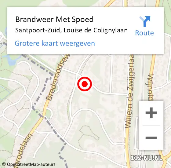 Locatie op kaart van de 112 melding: Brandweer Met Spoed Naar Santpoort-Zuid, Louise de Colignylaan op 1 december 2021 10:53