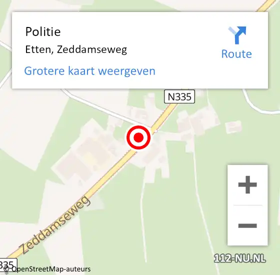Locatie op kaart van de 112 melding: Politie Etten, Zeddamseweg op 1 december 2021 10:56