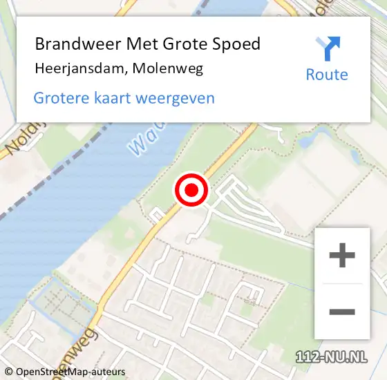 Locatie op kaart van de 112 melding: Brandweer Met Grote Spoed Naar Heerjansdam, Molenweg op 1 juli 2014 00:39