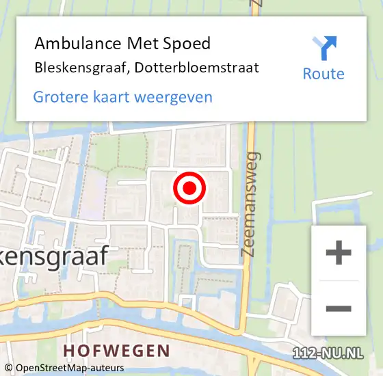 Locatie op kaart van de 112 melding: Ambulance Met Spoed Naar Bleskensgraaf, Dotterbloemstraat op 1 december 2021 11:01