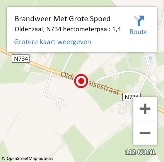 Locatie op kaart van de 112 melding: Brandweer Met Grote Spoed Naar Oldenzaal, N734 hectometerpaal: 1,4 op 1 december 2021 11:04