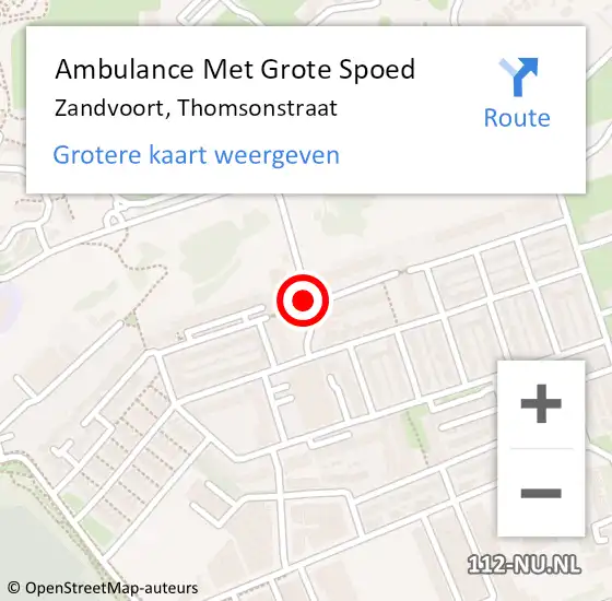 Locatie op kaart van de 112 melding: Ambulance Met Grote Spoed Naar Zandvoort, Thomsonstraat op 1 december 2021 11:05