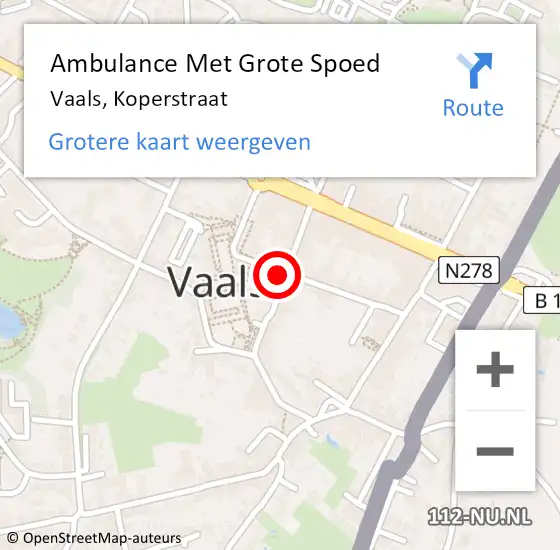 Locatie op kaart van de 112 melding: Ambulance Met Grote Spoed Naar Vaals, Koperstraat op 1 juli 2014 00:43