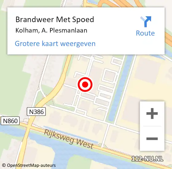 Locatie op kaart van de 112 melding: Brandweer Met Spoed Naar Kolham, A. Plesmanlaan op 1 december 2021 11:07