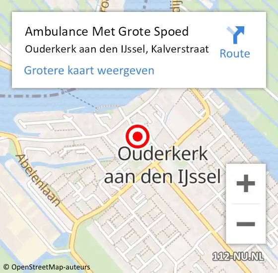 Locatie op kaart van de 112 melding: Ambulance Met Grote Spoed Naar Ouderkerk aan den IJssel, Kalverstraat op 1 december 2021 11:51