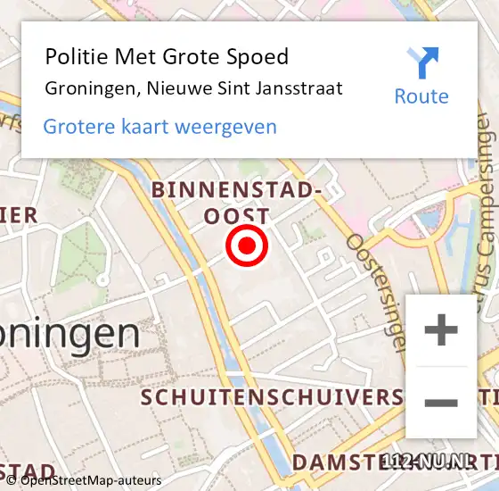 Locatie op kaart van de 112 melding: Politie Met Grote Spoed Naar Groningen, Nieuwe Sint Jansstraat op 1 december 2021 12:01