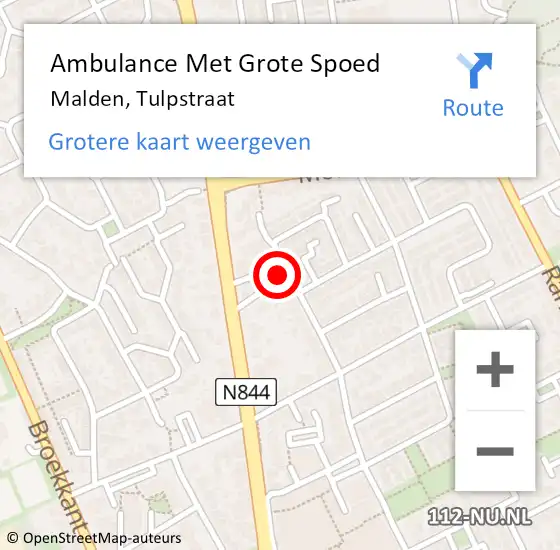 Locatie op kaart van de 112 melding: Ambulance Met Grote Spoed Naar Malden, Tulpstraat op 1 december 2021 12:12