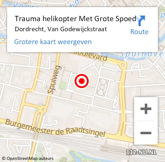 Locatie op kaart van de 112 melding: Trauma helikopter Met Grote Spoed Naar Dordrecht, Van Godewijckstraat op 1 december 2021 12:15