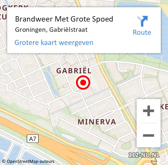 Locatie op kaart van de 112 melding: Brandweer Met Grote Spoed Naar Groningen, Gabriëlstraat op 1 december 2021 12:18