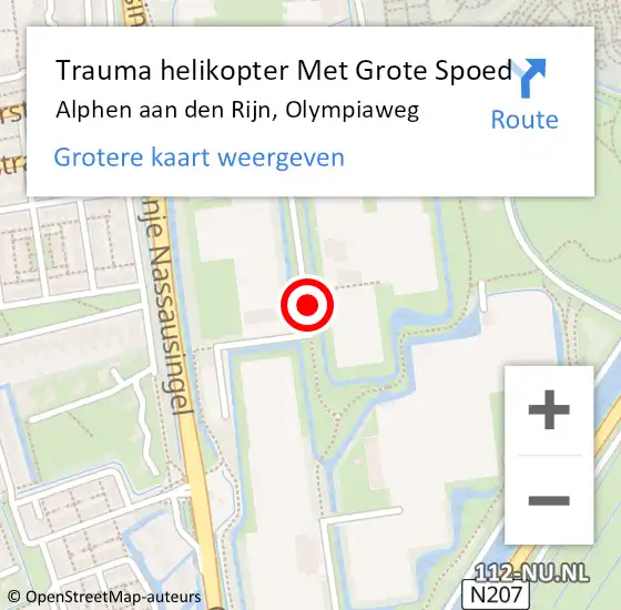 Locatie op kaart van de 112 melding: Trauma helikopter Met Grote Spoed Naar Alphen aan den Rijn, Olympiaweg op 1 december 2021 12:35