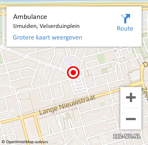 Locatie op kaart van de 112 melding: Ambulance IJmuiden, Velserduinplein op 1 december 2021 12:58