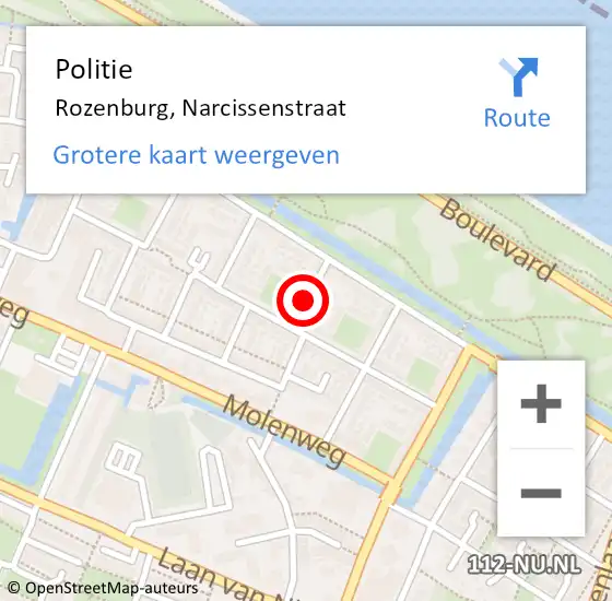 Locatie op kaart van de 112 melding: Politie Rozenburg, Narcissenstraat op 1 december 2021 13:06