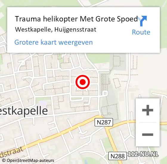 Locatie op kaart van de 112 melding: Trauma helikopter Met Grote Spoed Naar Westkapelle, Huijgensstraat op 1 december 2021 13:27