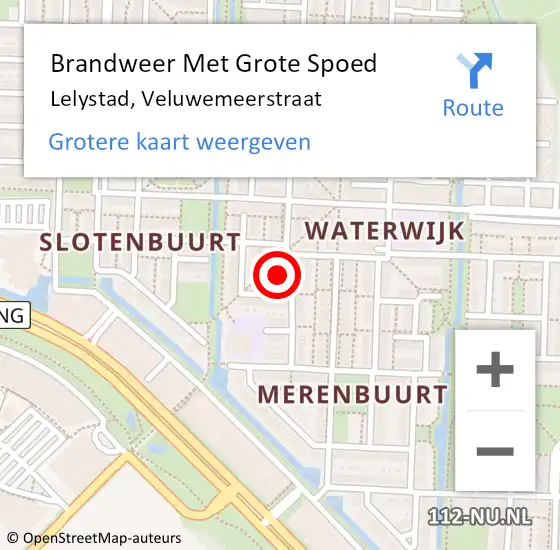 Locatie op kaart van de 112 melding: Brandweer Met Grote Spoed Naar Lelystad, Veluwemeerstraat op 1 december 2021 13:37