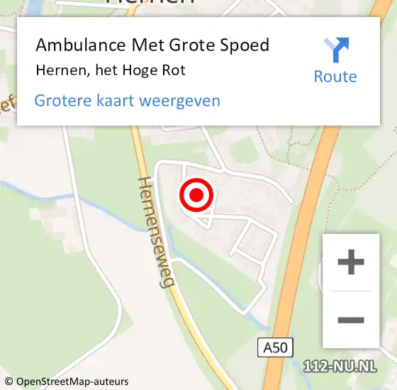 Locatie op kaart van de 112 melding: Ambulance Met Grote Spoed Naar Hernen, het Hoge Rot op 1 december 2021 13:45