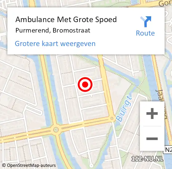 Locatie op kaart van de 112 melding: Ambulance Met Grote Spoed Naar Purmerend, Bromostraat op 1 december 2021 13:50