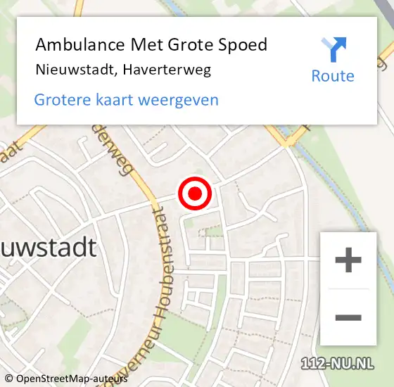 Locatie op kaart van de 112 melding: Ambulance Met Grote Spoed Naar Nieuwstadt, Haverterweg op 1 juli 2014 01:28