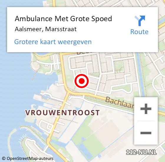 Locatie op kaart van de 112 melding: Ambulance Met Grote Spoed Naar Aalsmeer, Marsstraat op 1 december 2021 14:03