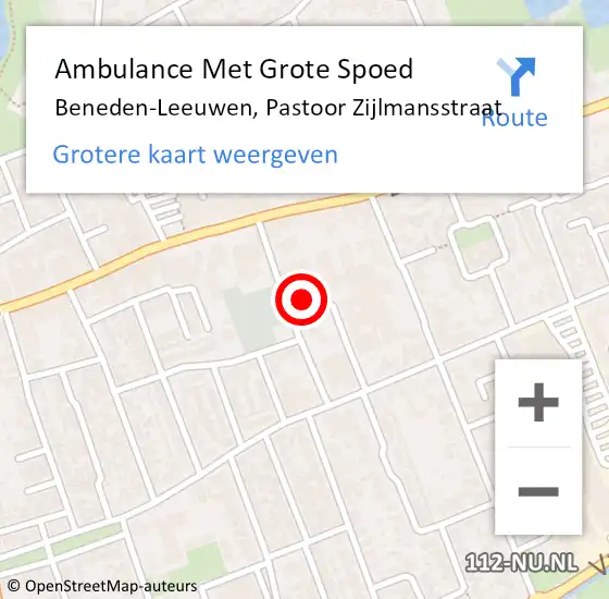 Locatie op kaart van de 112 melding: Ambulance Met Grote Spoed Naar Beneden-Leeuwen, Pastoor Zijlmansstraat op 1 december 2021 14:05