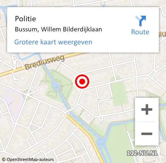 Locatie op kaart van de 112 melding: Politie Bussum, Willem Bilderdijklaan op 1 december 2021 14:16