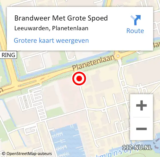 Locatie op kaart van de 112 melding: Brandweer Met Grote Spoed Naar Leeuwarden, Planetenlaan op 1 december 2021 14:18