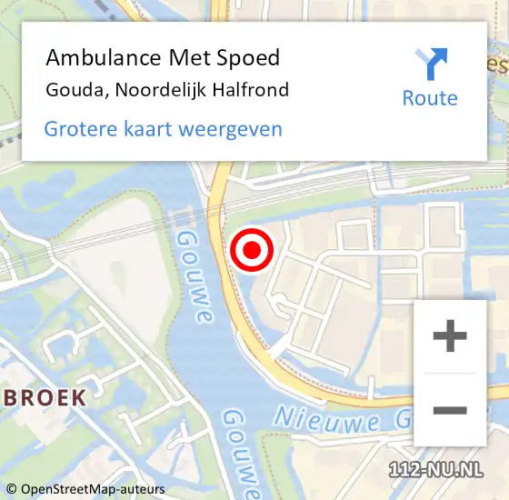 Locatie op kaart van de 112 melding: Ambulance Met Spoed Naar Gouda, Noordelijk Halfrond op 1 december 2021 14:29