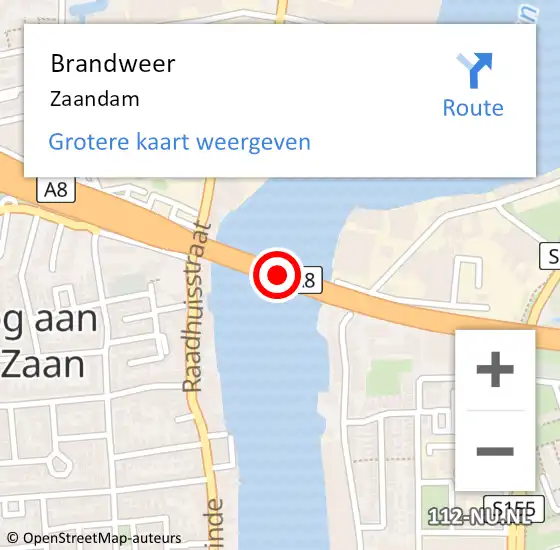 Locatie op kaart van de 112 melding: Brandweer Zaandam op 1 december 2021 14:43