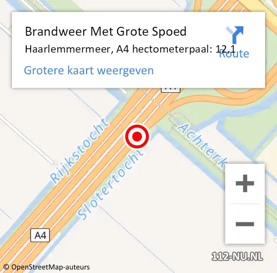 Locatie op kaart van de 112 melding: Brandweer Met Grote Spoed Naar Haarlemmermeer, A4 hectometerpaal: 12,1 op 1 december 2021 15:27