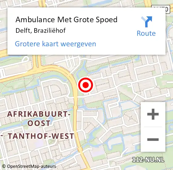 Locatie op kaart van de 112 melding: Ambulance Met Grote Spoed Naar Delft, Braziliëhof op 1 december 2021 15:32