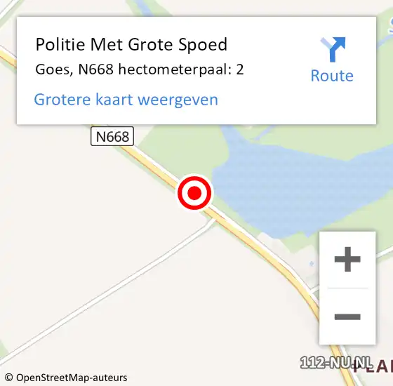 Locatie op kaart van de 112 melding: Politie Met Grote Spoed Naar Goes, N668 hectometerpaal: 2 op 1 december 2021 15:53