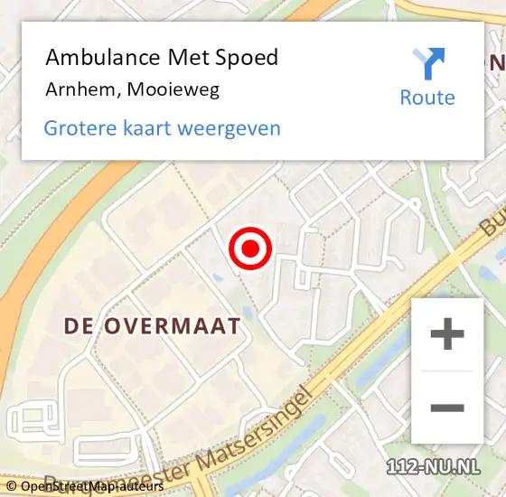 Locatie op kaart van de 112 melding: Ambulance Met Spoed Naar Arnhem, Mooieweg op 1 december 2021 15:57