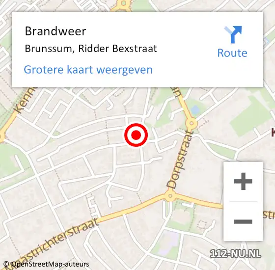 Locatie op kaart van de 112 melding: Brandweer Brunssum, Ridder Bexstraat op 1 juli 2014 02:40