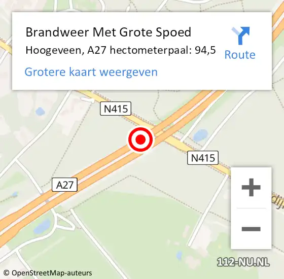 Locatie op kaart van de 112 melding: Brandweer Met Grote Spoed Naar Hoogeveen, A27 hectometerpaal: 94,5 op 1 december 2021 16:28