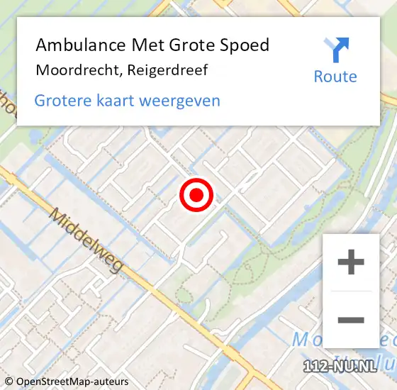 Locatie op kaart van de 112 melding: Ambulance Met Grote Spoed Naar Moordrecht, Reigerdreef op 1 december 2021 16:28