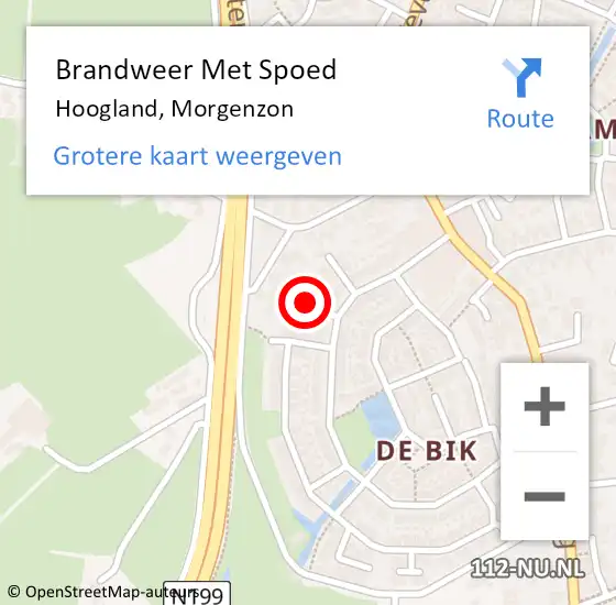 Locatie op kaart van de 112 melding: Brandweer Met Spoed Naar Hoogland, Morgenzon op 1 december 2021 17:00