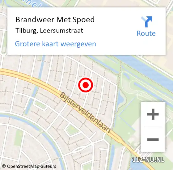 Locatie op kaart van de 112 melding: Brandweer Met Spoed Naar Tilburg, Leersumstraat op 1 december 2021 17:00