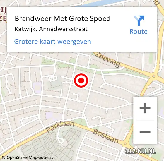 Locatie op kaart van de 112 melding: Brandweer Met Grote Spoed Naar Katwijk, Annadwarsstraat op 1 december 2021 17:31