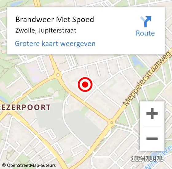 Locatie op kaart van de 112 melding: Brandweer Met Spoed Naar Zwolle, Jupiterstraat op 1 juli 2014 03:10