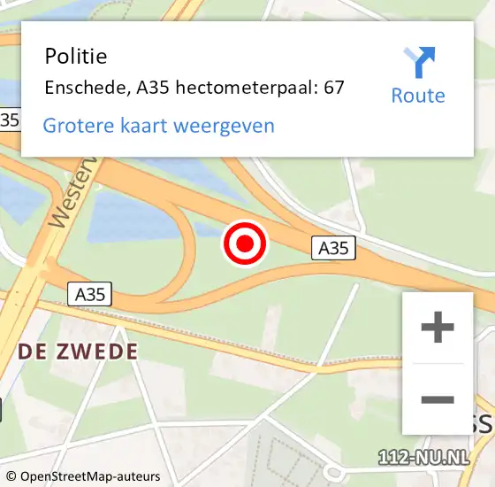 Locatie op kaart van de 112 melding: Politie Enschede, A35 hectometerpaal: 67 op 1 december 2021 17:41