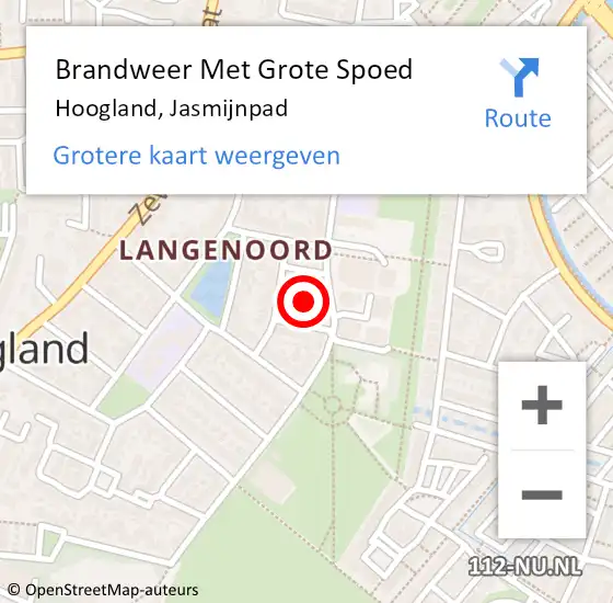 Locatie op kaart van de 112 melding: Brandweer Met Grote Spoed Naar Hoogland, Jasmijnpad op 1 december 2021 17:43