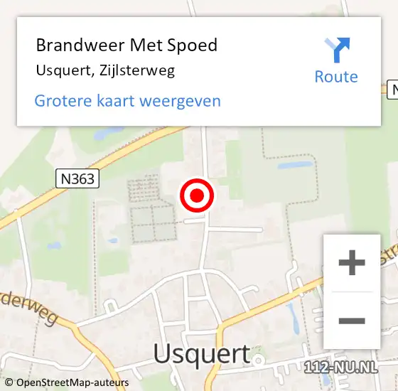 Locatie op kaart van de 112 melding: Brandweer Met Spoed Naar Usquert, Zijlsterweg op 1 december 2021 18:07