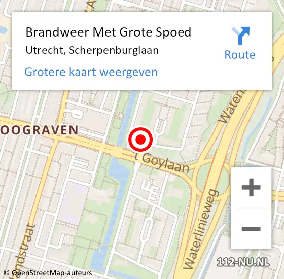 Locatie op kaart van de 112 melding: Brandweer Met Grote Spoed Naar Utrecht, Scherpenburglaan op 1 december 2021 18:12