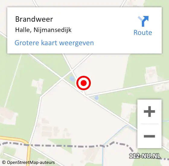 Locatie op kaart van de 112 melding: Brandweer Halle, Nijmansedijk op 1 december 2021 18:31