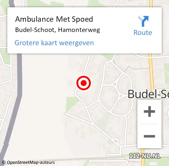 Locatie op kaart van de 112 melding: Ambulance Met Spoed Naar Budel-Schoot, Hamonterweg op 1 december 2021 18:32