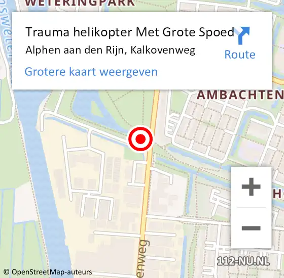 Locatie op kaart van de 112 melding: Trauma helikopter Met Grote Spoed Naar Alphen aan den Rijn, Kalkovenweg op 1 december 2021 19:30