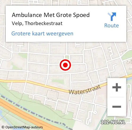 Locatie op kaart van de 112 melding: Ambulance Met Grote Spoed Naar Velp, Thorbeckestraat op 1 december 2021 20:27