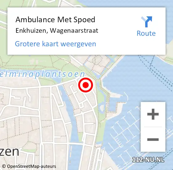 Locatie op kaart van de 112 melding: Ambulance Met Spoed Naar Enkhuizen, Wagenaarstraat op 1 juli 2014 04:15